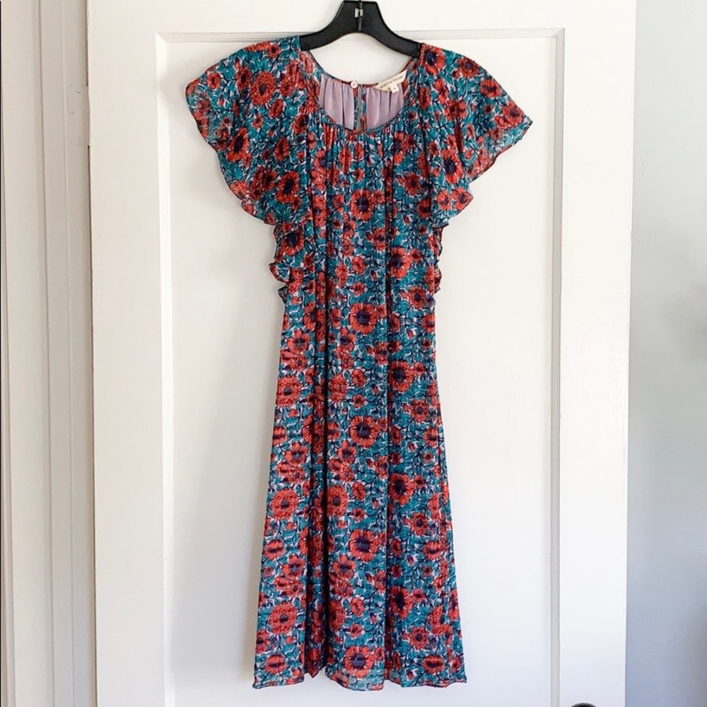 Rebecca Taylor Floral Silk Flutter Sleeve Dress